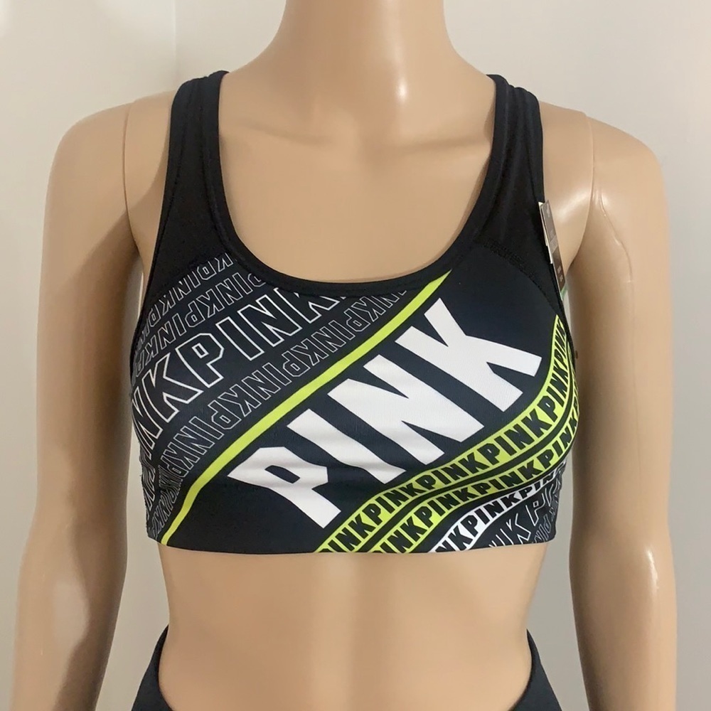 New VS Pink Ultimate Sports Bra Black Green XS